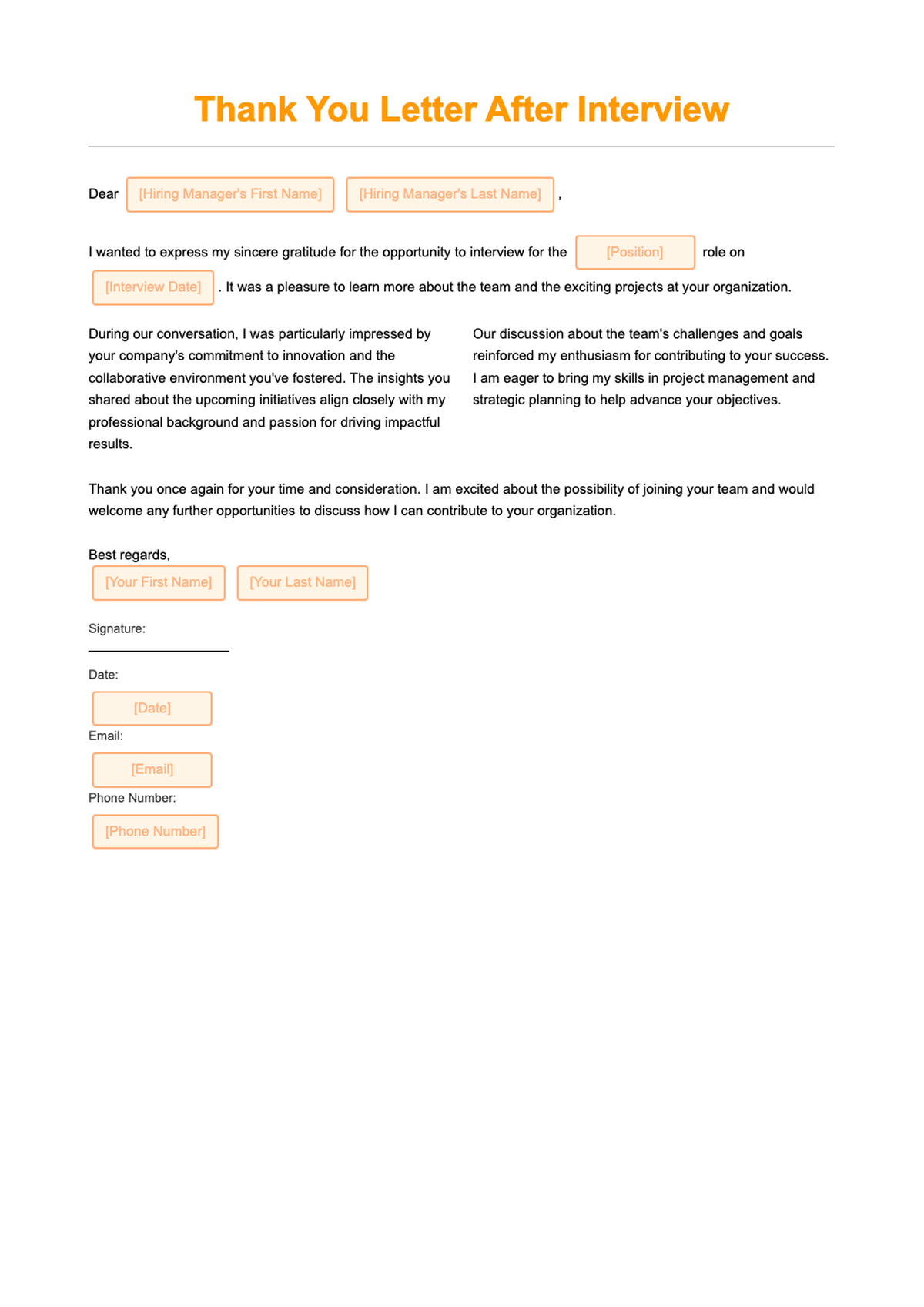 Professional thank you for interview letter template with fillable fields_variant_2